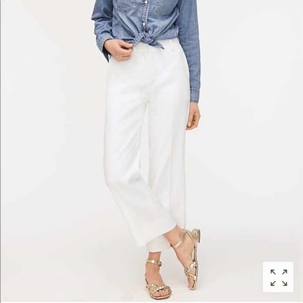 J CREW Peyton Linen Blend Wide Leg Pants White 2